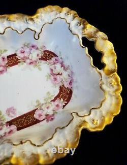 LIMOGES A. Lanternier Hand Painted Gold Brushed Serving Tray Dish withRoses