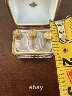 LIMOGES FRANCE NAPOLEONIC GOLDEN BEE HAND PAINTED PORCELAIN TRINKET BOX Bottles