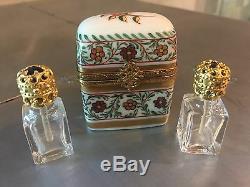 LIMOGES FRANCE Perfume Bottle Hinged Trinket Box Ring Peint Main Hand-Painted