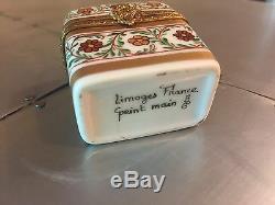 LIMOGES FRANCE Perfume Bottle Hinged Trinket Box Ring Peint Main Hand-Painted