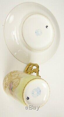 LIMOGES HAND PAINTED RAISED ROSES DAISY DEMITASSE CHOCOLATE CUP & SAUCER a