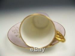 LIMOGES HAND PAINTED RAISED ROSES DAISY DEMITASSE CHOCOLATE CUP & SAUCER b