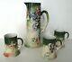 Limoges Jean Pouyat Hand Painted Porcelain Tankard Pitcher & Mugs, Signed