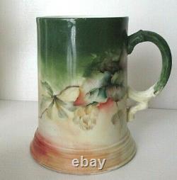 LIMOGES JEAN POUYAT HAND PAINTED PORCELAIN TANKARD PITCHER & MUGS, Signed