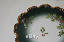 LIMOGES PLATE Holly Berries T&V France Hand Painted Holiday Gold Edge Antique