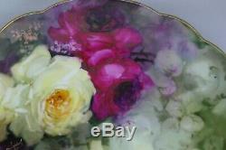 LIMOGES RARE ROSES Hand Painted Listed Artist BURDOIN Antique c. 1902 Cake Plate