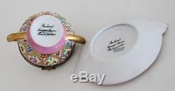 LIMOGES ROCHARD Tureen & Platter Pink & Gold 2 Pcs TRINKET BOX Hand Painted