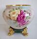 Limoges Roses Artist Signed Jardiniere Hand Painted Antique Gold Paw Foot Plinth