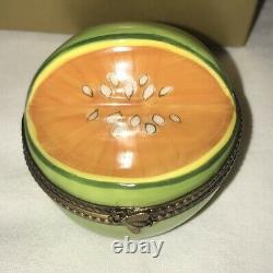 LIMOGES Signed FA Hand Painted Peint Main Fruit Orange Melon Trinket Box Insect