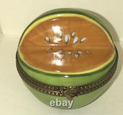 LIMOGES Signed FA Hand Painted Peint Main Fruit Orange Melon Trinket Box Insect