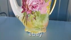 LOVELY HAND PAINTED ROSES TEA POT Unsigned Limoges