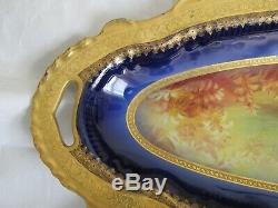 LRL Limoges France Hand Painted Fish Serving Platter Cobalt Blue Gold Signed 24