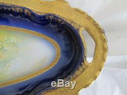 LRL Limoges France Hand Painted Fish Serving Platter Cobalt Blue Gold Signed 24