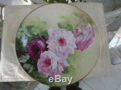 LRL Limoges France Handpainted Charger Plate Roses Gold Signed HENRIOS, 11 5/8 in