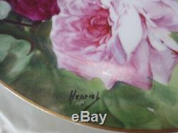 LRL Limoges France Handpainted Charger Plate Roses Gold Signed HENRIOS, 11 5/8 in