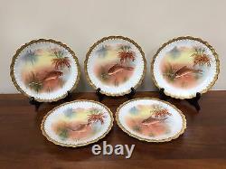 LS&S Lewis Strauss Limoges France Hand-Painted Fish Plates Set of 5