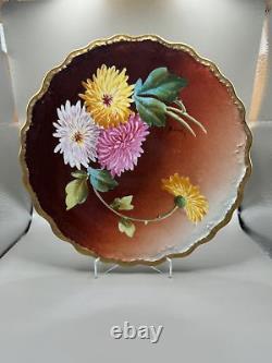 LS&S Limoges France Beautiful Hand-Painted Floral Decorative Plate by B. Luc
