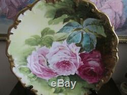 L R L Limoges France Handpainted Charger Plate Roses Gold Signed Henrios