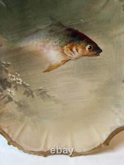 L. R. L. Limoges France Porcelain Fish hand painted 9 1/2 Plate Gold Trim