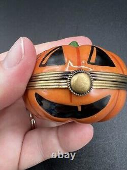 La Gloriette Limoges Jack O Lantern Pumpkin Porcelain Peint Main Trinket Box