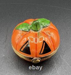 La Gloriette Limoges Jack O Lantern Pumpkin Porcelain Peint Main Trinket Box