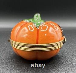 La Gloriette Limoges Jack O Lantern Pumpkin Porcelain Peint Main Trinket Box