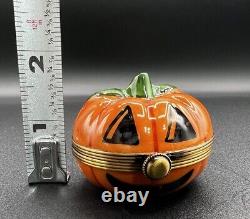 La Gloriette Limoges Jack O Lantern Pumpkin Porcelain Peint Main Trinket Box