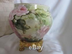 Large Antique Hand Painted Roses Limoges Jardiniere