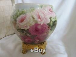 Large Antique Hand Painted Roses Limoges Jardiniere