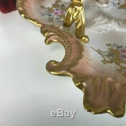 Large Hand Painted Gilt Art Nouveau 3 Section Limoges Handle Serving Dish Bowl