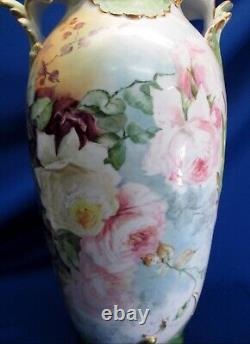Large Hand-painted Limoges 19h X 10dia Vase Roses One Side Greek Maiden Other