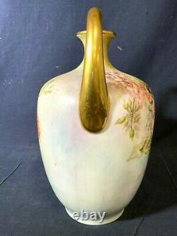 Large Limoges Hand Painted Flower Muscle Vase, Artist Signed