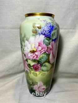 Large Limoges Hand Painted Lilac Rose Vase, Artist Signed