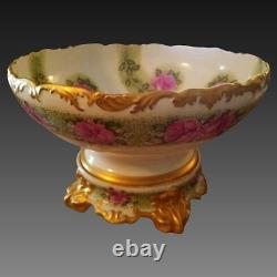 Large Limoges Hand Painted Punch Bowl Stand Set
