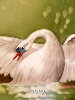 Large Limoges Hand Painted Swan Plate Charger, Artist Signed