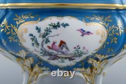Large Limoges lidded tureen with hand-painted birds in landscape, 1960