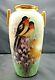 Large Porcelain Hand Painted Vase With Robin Birds & Flowers Signed Jorgensen