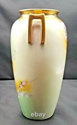 Large Porcelain Hand Painted Vase with Robin Birds & Flowers Signed Jorgensen