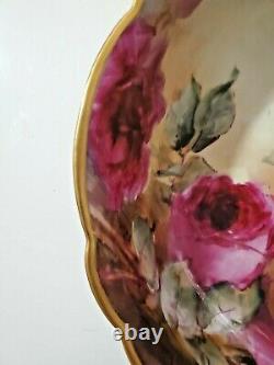 Large T&V Limoges Porcelain France Hand painted Footed Bowl Roses 10