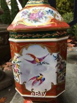 Le Tallec Apothecary Jar French Porcelain Hand painted French Birds 12 Tall