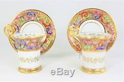 Le Tallec Paris Handpainted Porcelain Coffee Cups And Sausers, Set Of 2