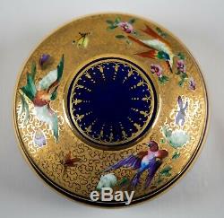 Le Tallec Paris Porcelain Oiseaux Hand Painted Round Box & Lid Cobalt Blue Gold