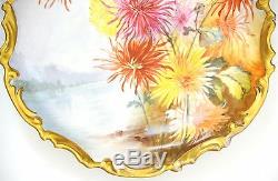 Limoges 13 Hand Painted Chrysanthemums Charger Plaque Plate
