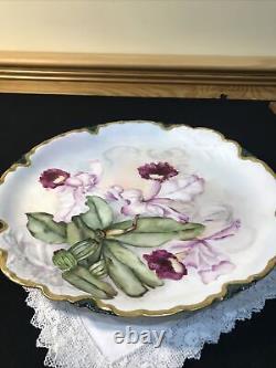 Limoges 13 Hand Painted Magnolia Poppy Floral Gold Charger Plate Artist Signed