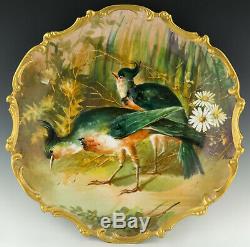 Limoges 15-3/4 Hand Painted Game Bird Artist Signed Charger Plaque Plate