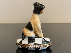 Limoges Adorable Terrier Dog Hand Painted Porcelain Trinket Box