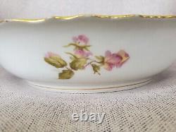 Limoges Ak Co France 9-inch Hand Painted Cabbage Rose Heavy Gold Cobalt Blue