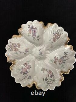 Limoges Antique 5 Hand Painted Oyster Plates Guerin 1900 Gold France