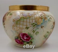 Limoges Antique France Hand Painted Porcelain Jardiniere Vase Roses Hugeee