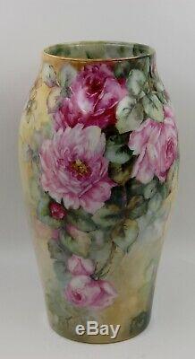 Limoges Antique France Hand Painted Porcelain Vase GorgeousRoses12.5